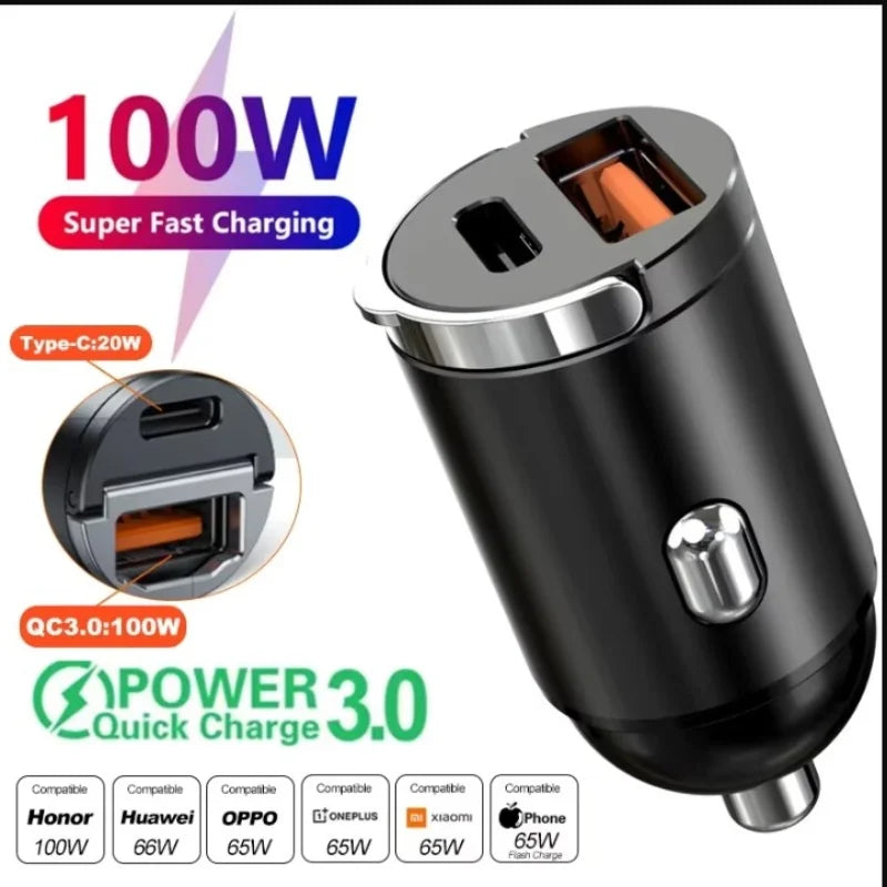 Cargador de coche, puertos USB-C y USB-A