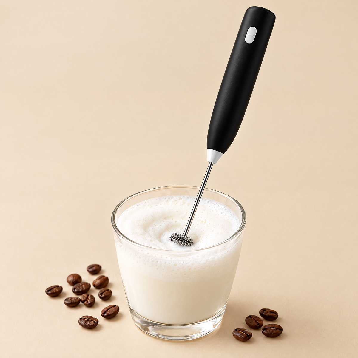 Espumador de leche recargable en un vaso de leche
