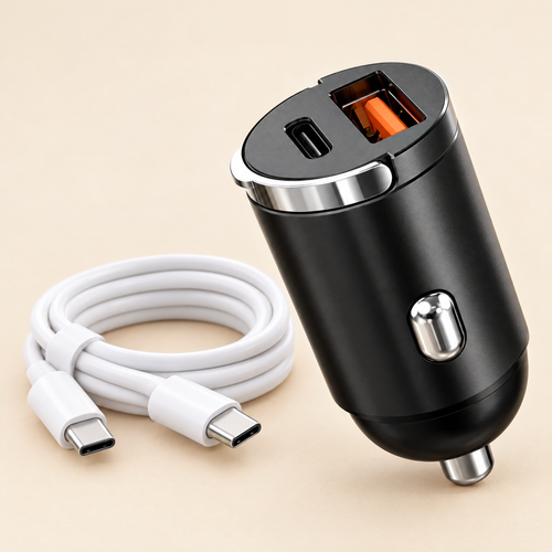 Cargador de coche con puerto USB-C y USB-A